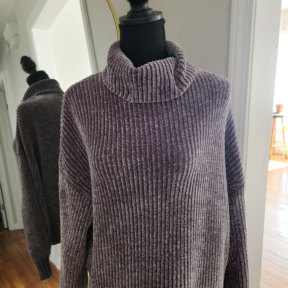 Divided Ribbed Turtleneck Sweater - Dark Gray